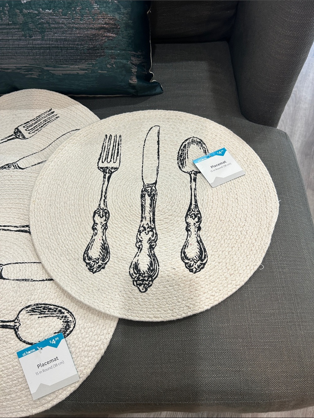 Ivory Braided Placemat with Black Vintage Cutlery Print